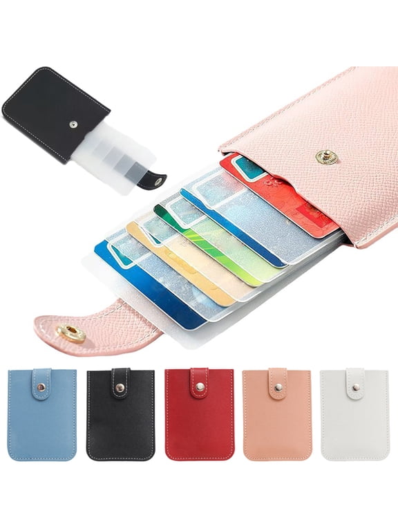 RFID Card Holder, Pull-out 6 Slots Wallet for Women, Faux Leather Slim Wallets Multi Card Case Button Coin Purse