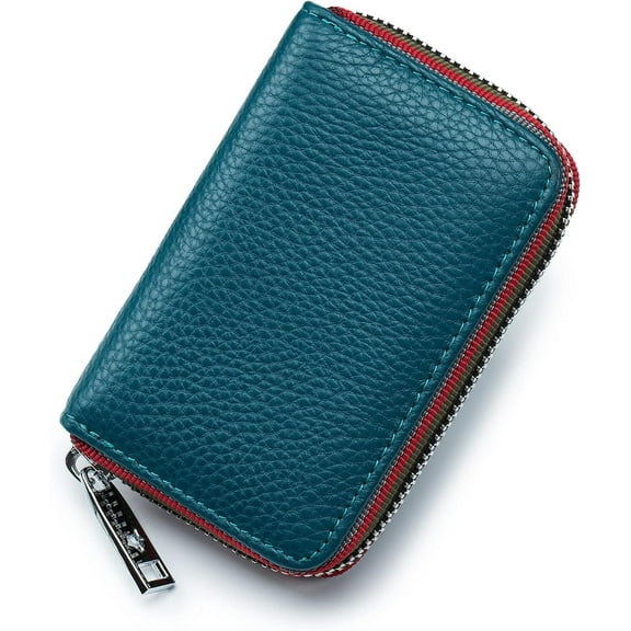 RFID Credit Card Holder For Women Men Small Zipper Leather Card Wallet (Yellow)