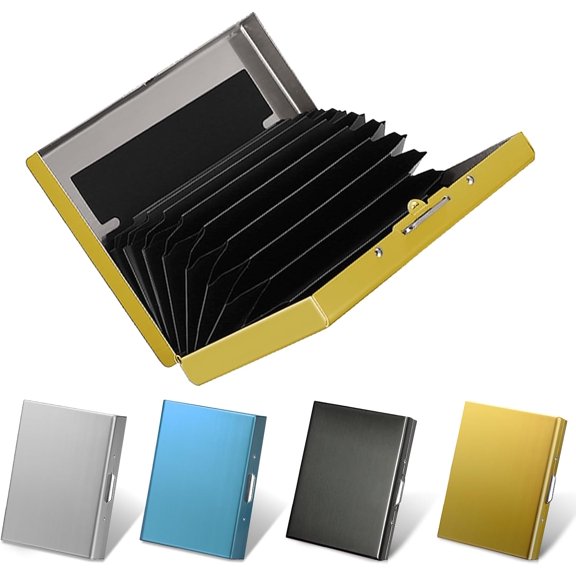 RFID Credit Card Holder, Metal Credit Card Wallet, Blocking Credit Card Protector with 10 Slots, Security Wallet for Men and Women (Golden)
