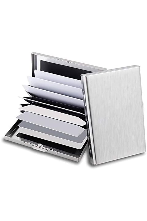 RFID Credit Card Holder Protector Metal Credit Card Wallet Business Card Holder for Men Women Gift Box Package (Silver)