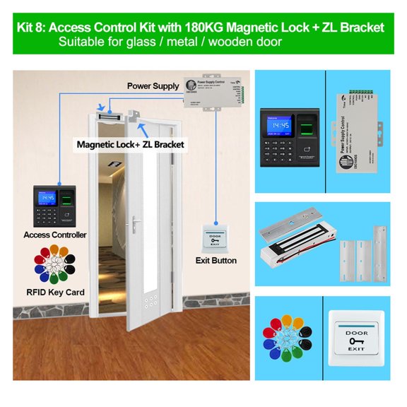 RFID Door Access Control System Fingerprint Attendance Time Machine Power Supply With Magnetic Lock Exit Button Keyfobs For Gate - Efficient Management
