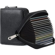 GoXteam Genuine Leather Credit Card Holder Zipper Wallet With 20 Card Slots for Women Men, Black