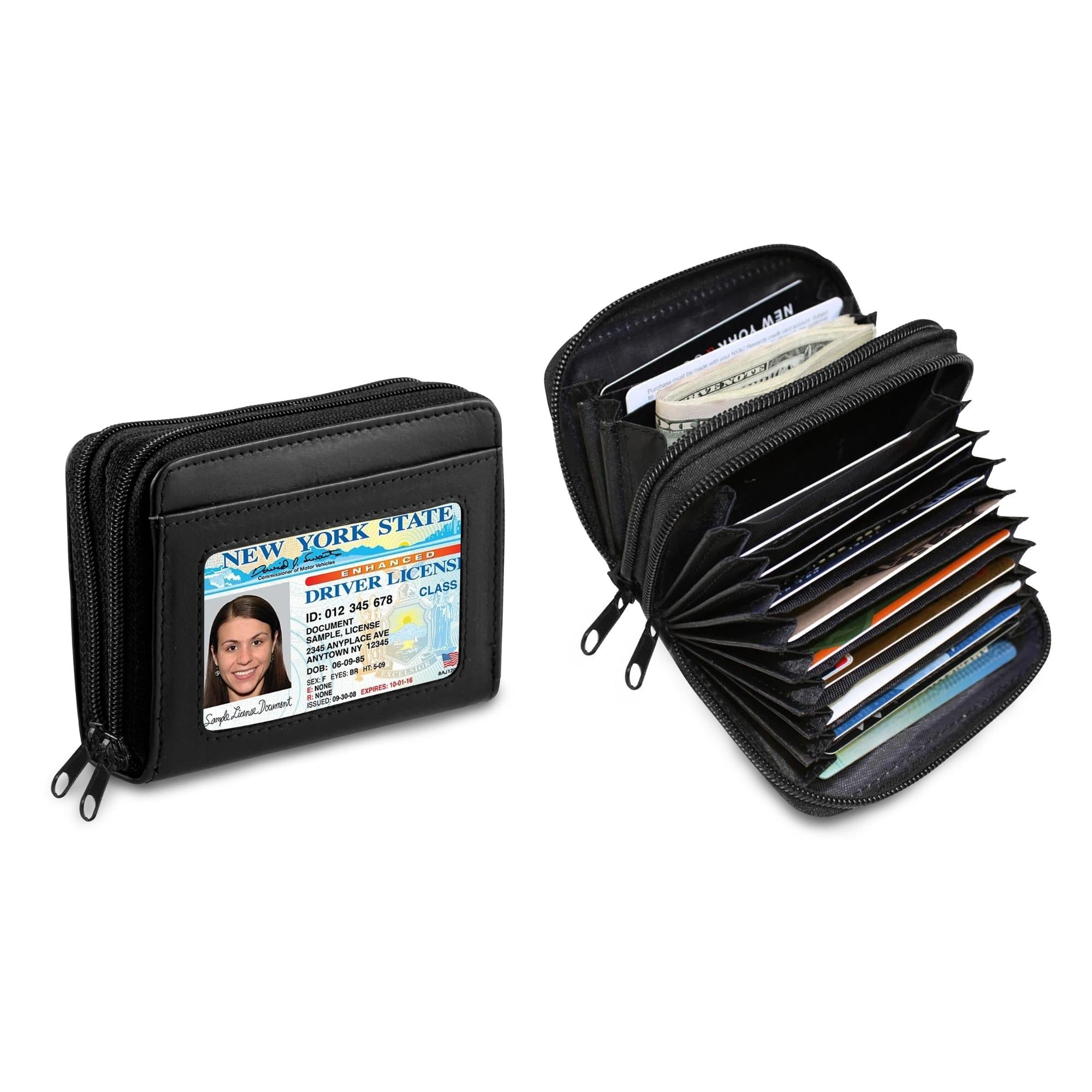 RFID Genuine Leather Credit Card Wallet for Women with ID Display ...