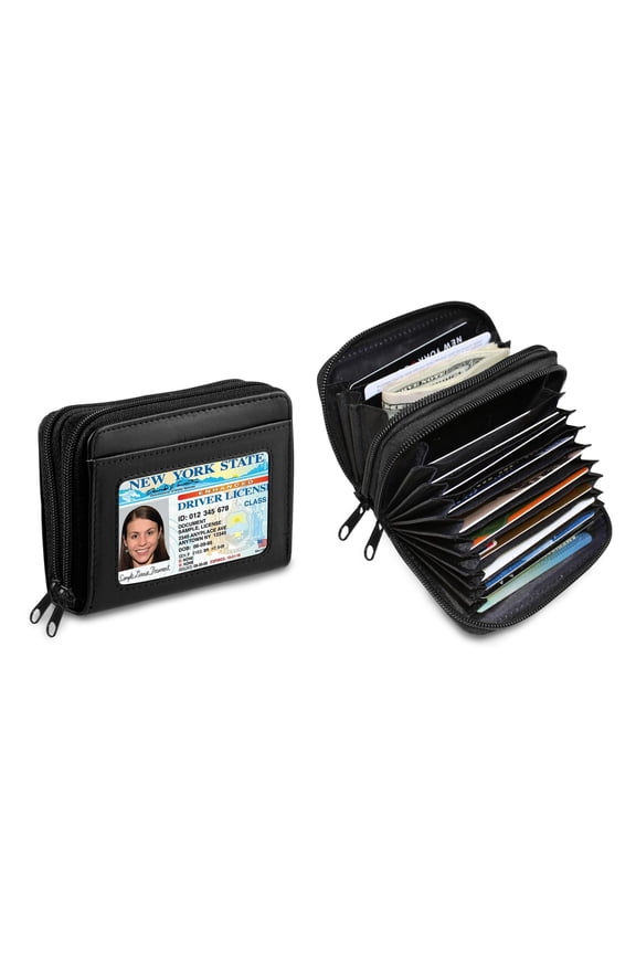 RFID Genuine Leather Credit Card Wallet for Women with ID Display Window & Multiple Card Slots - Stylish & Secure Design - Black