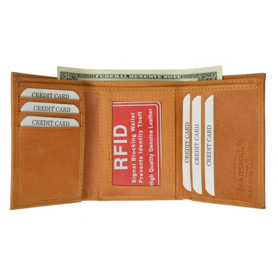 RFID Genuine Leather Trifold ID Card Holder Wallet RFID 1145 (C)