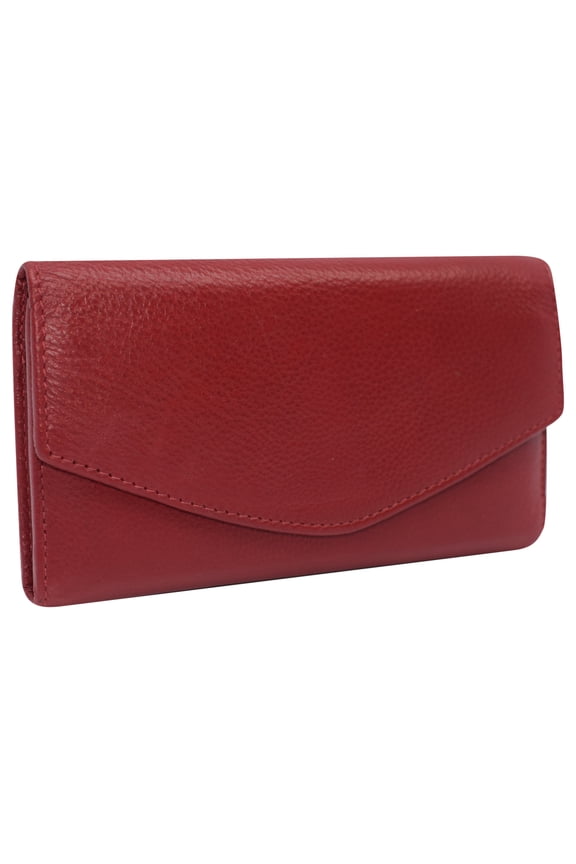 RFID Genuine Leather Women's Slim Flap Wallet Clutch Organizer