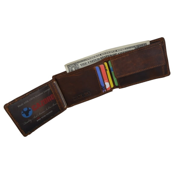 RFID Hunter Leather Slim Mens Bifold Credit Card ID Wallet with Coin Pouch