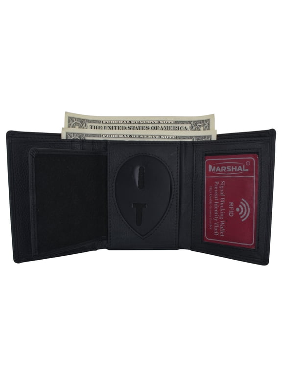 RFID LEATHER BADGE ID HOLDER 'SHIELD' SHAPE TRIFOLD WALLET BLACK VERY RARE WALLET