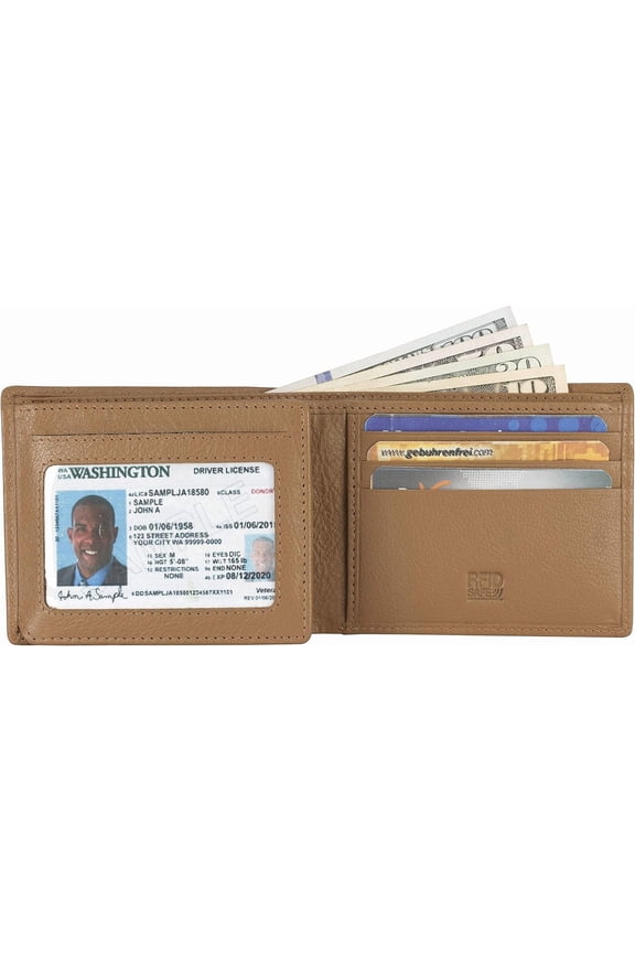 RFID Leather Bifold Passcase Wallets For Men- Mens Wallet With 1 ID Window 9 Card Slots comes in a Box