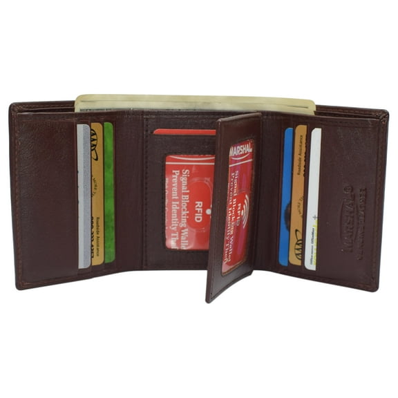RFID Leather Trifold Wallet with 9 Card Slots 2 Note Pocket & 2 ID Windows