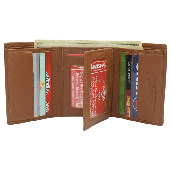 RFID Leather Trifold Wallet with 9 Card Slots 2 Note Pocket & 2 ID Windows