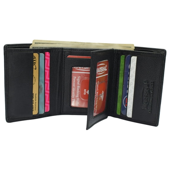 RFID Leather Trifold Wallet with 9 Card Slots 2 Note Pocket & 2 ID Windows