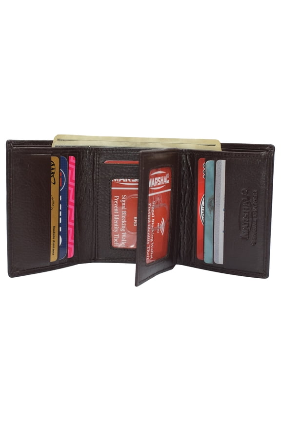 RFID Leather Trifold Wallet with 9 Card Slots 2 Note Pocket & 2 ID Windows