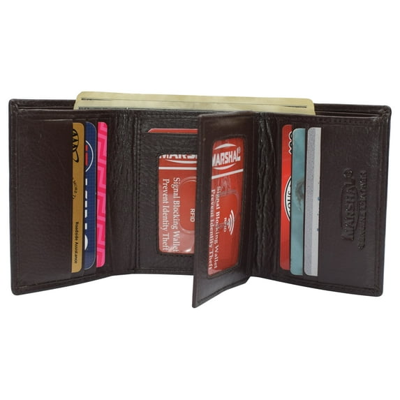 RFID Leather Trifold Wallet with 9 Card Slots 2 Note Pocket & 2 ID Windows