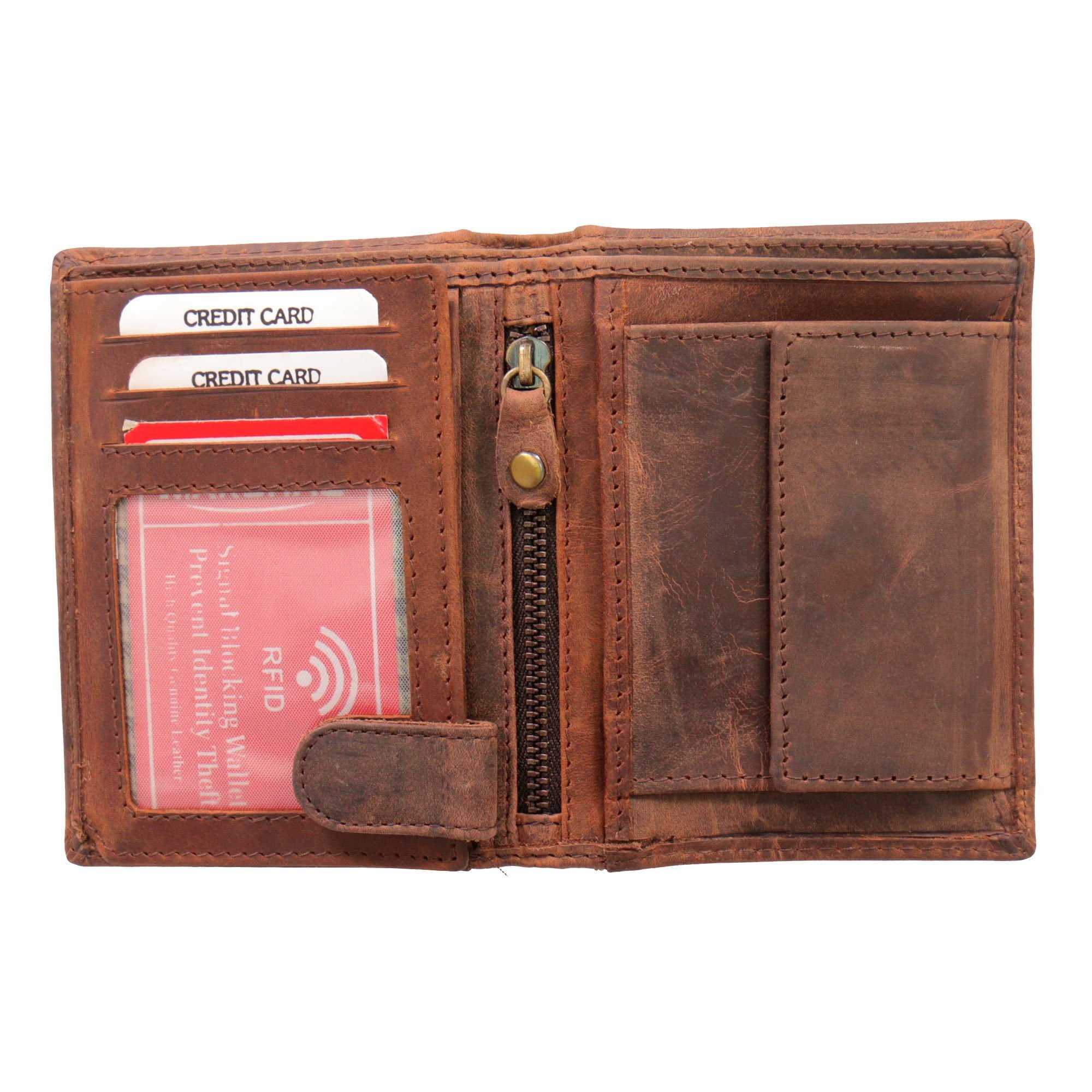 Mens Wallet Genuine Leather RFID Zipper Bifold Credit Card Holder