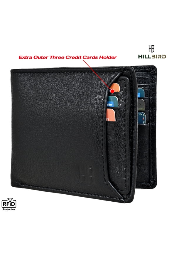 RFID Leather Wallets for Men Slim Bifold Genuine Wallet with ID Windows & Card Holder (CARD-B-2011)