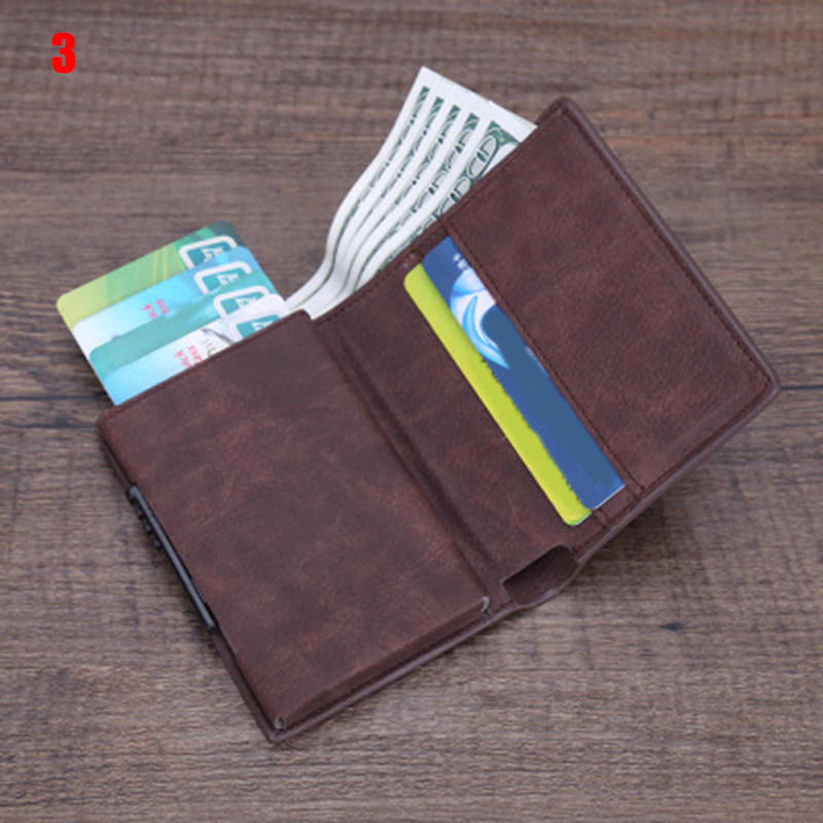 RFID Men Card Wallets Leather Metal Slim Thin Wallet Pop Up Money Purse Smart Short Clutch Bag