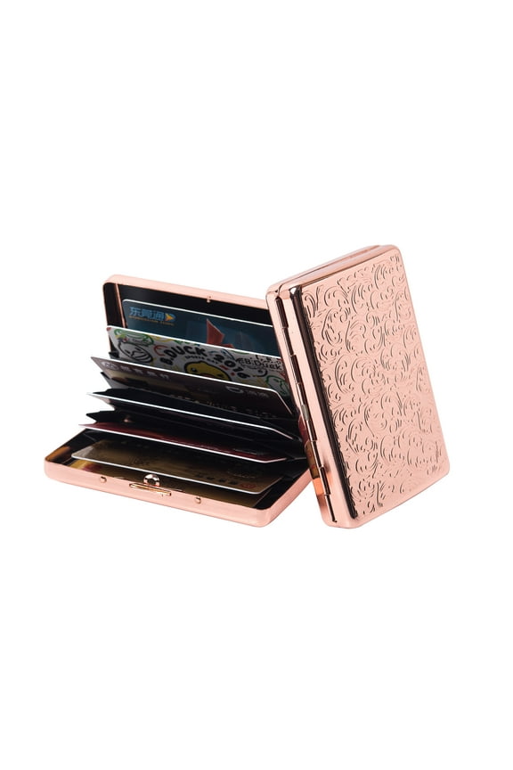 RFID Metal Blocking Credit Card Holder/Travel Wallet/Protective Case RFID,Designed to Hold 7 Credit Cards (Rose Gold)