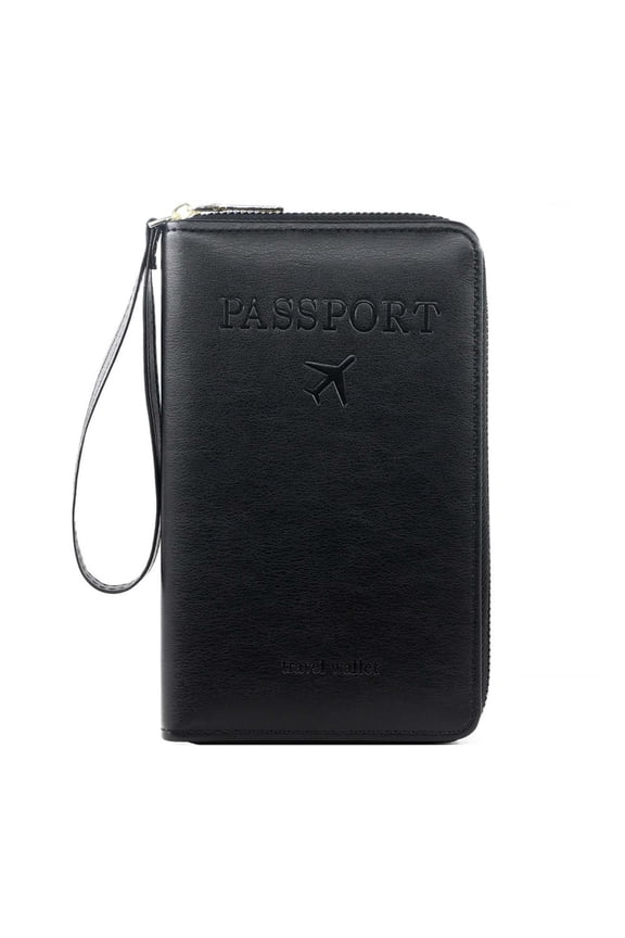 RFID Passport Holder Multifunctional Travel Wallet Zipper Closure Compact Organizer for Phone Cards Documents Security Protection