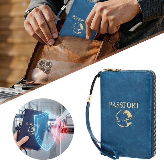 RFID Passport Holder for Travel, RFID Passport Wallet, Family Passport Holder, Passport Holder for Travel Women, Travel Passport Wallet with Zipper, Multi Functional Passport Wallet 1Pcs