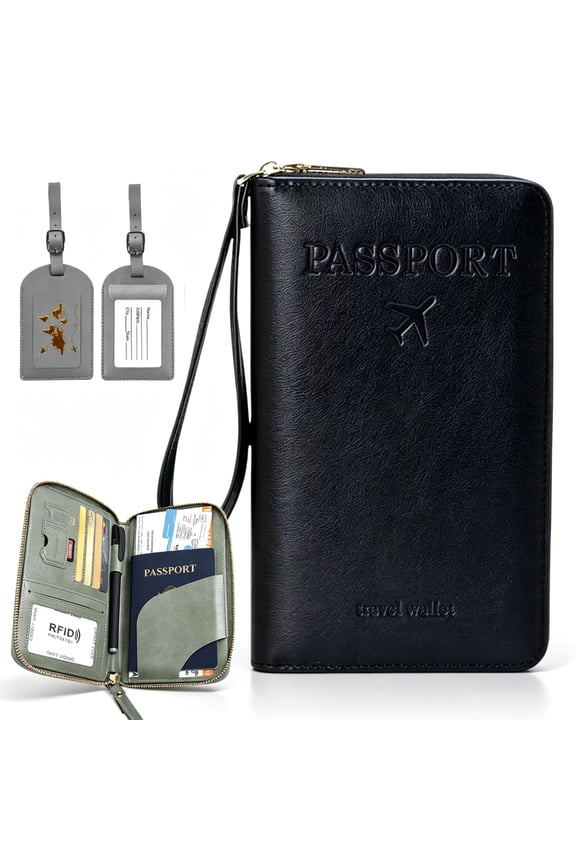 RFID Passport Wallet with ID Card Organizer and Phone Pocket for Credit Cards Tickets