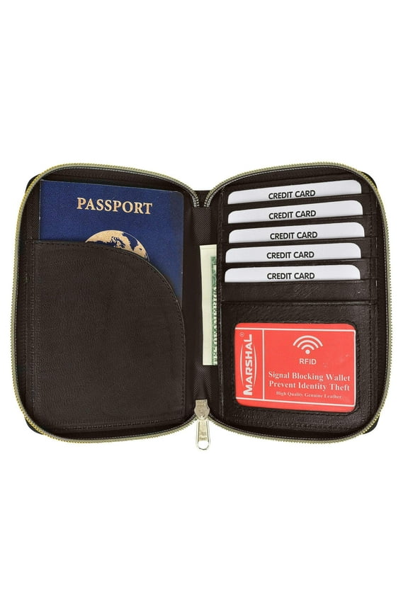 RFID Premium Leather Men's Passport Bifold Zip Around Wallet ID & Credit Card Holder RFID P 701 (C)