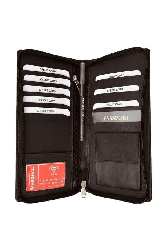 RFID Premium Leather Zipper Travel Credit Card Passport Wallet RFID P 663 (C)