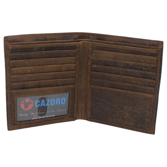 RFID Protected Premium Vintage Leather Bifold Hipster Credit Card Slim Wallet for Men Brown