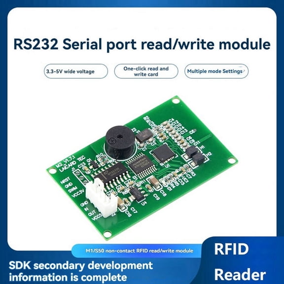 RFID Reader Writer Module 13.56Mhz IC Card Reader S50 Card Reader ISO14443A RS232 Support Window Linux System,1 x IC Card Module,Green