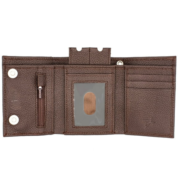 RFID Safe Biker’s Leather Tri-Fold without Chain Wallet for Men Snap Closure Key Holder Zip Pocket - J110