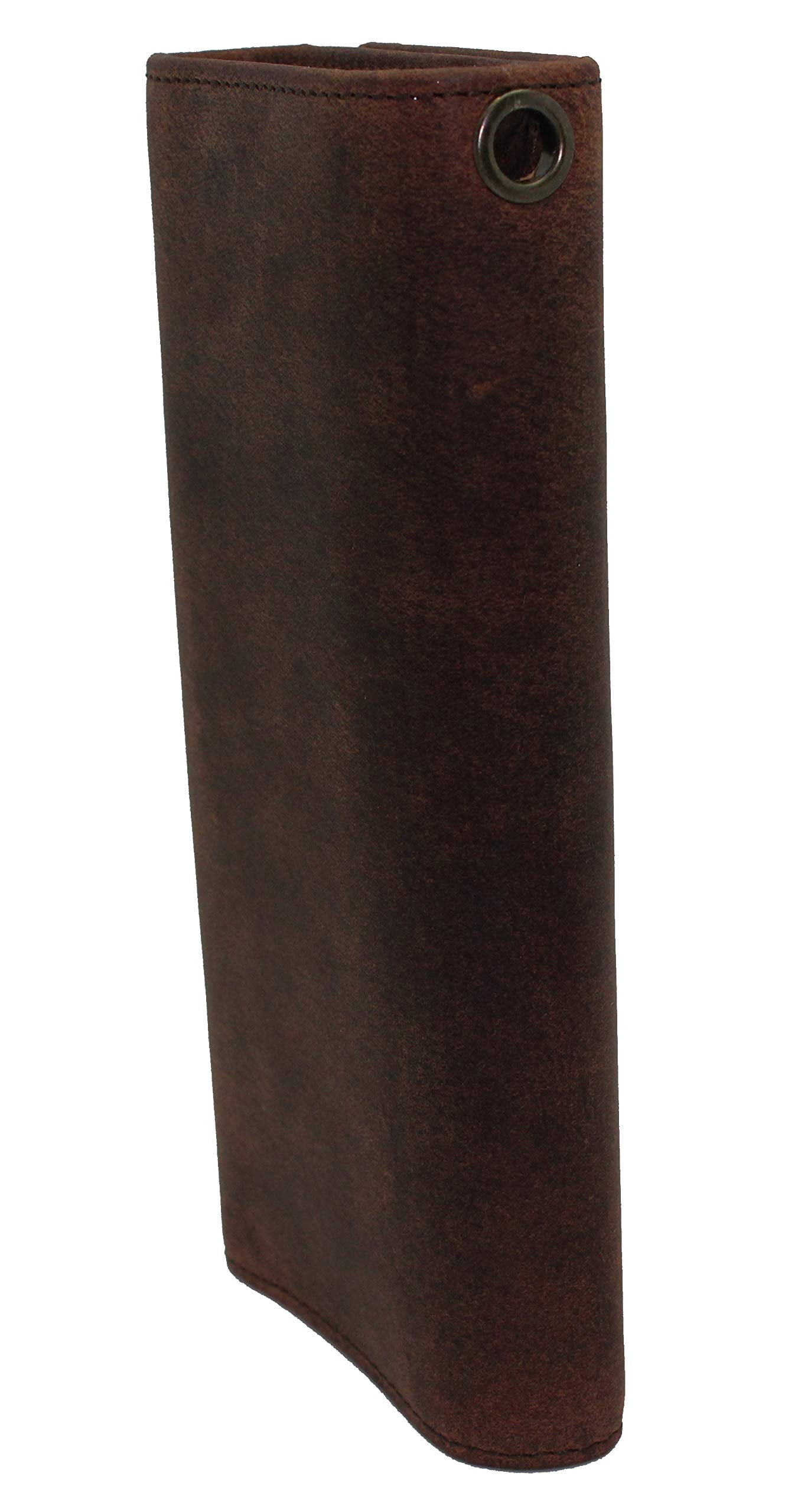 Men's RFID Leather Tri-fold Chain Wallet - Rustic Brown, Checkbook Size With 15 Card Slots, YKK Zipper, No Chain