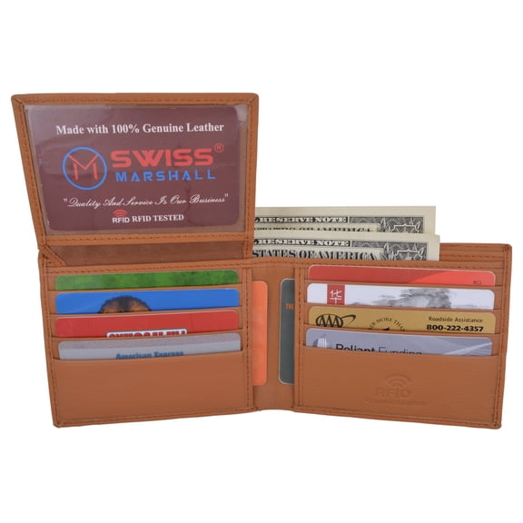 RFID Security Blocking Men's Slim Bifold Credit Card ID Leather Wallet Logo