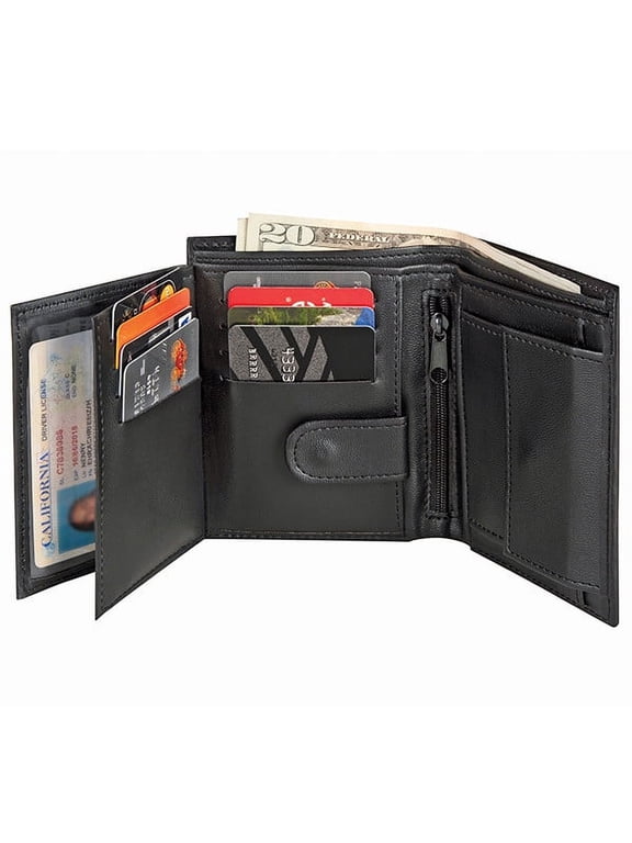 RFID Security Wallet, 20 Pocket Organization, Genuine Leather, Black