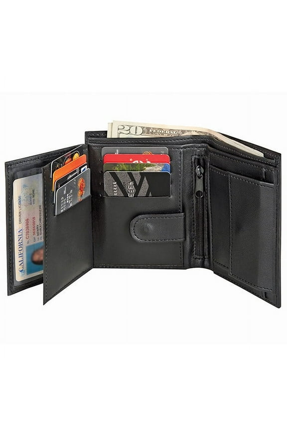 RFID Security Wallet, 20 Pocket Organization, Genuine Leather, Black