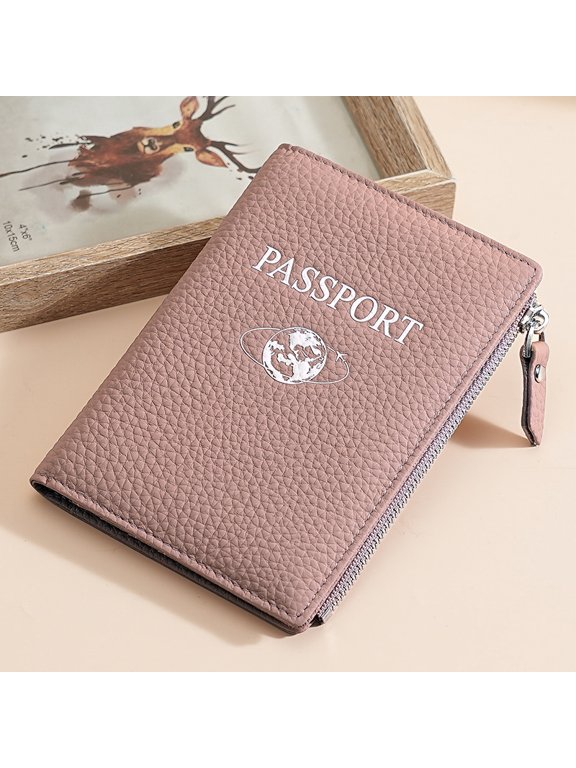 RFID Shielded Zipper Travel Document Holder, Faux Leather Multi-Slot Passport Clutch with Smartphone Storage Pocket