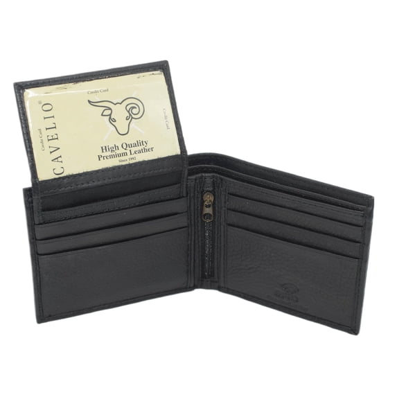 RFID Slim Front Pocket Wallets For Men - Genuine Leather Mens Bifold Wallet With Removable 2 ID Windows Zipper Coin Stylish Passcase Black
