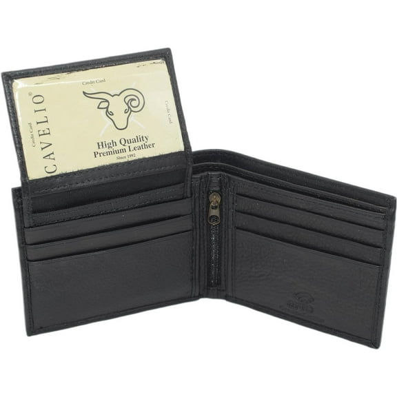 RFID Slim Front Pocket Wallets For Men - Genuine Leather Mens Bifold Wallet With Removable 2 ID Windows Zipper Coin Stylish Passcase Black