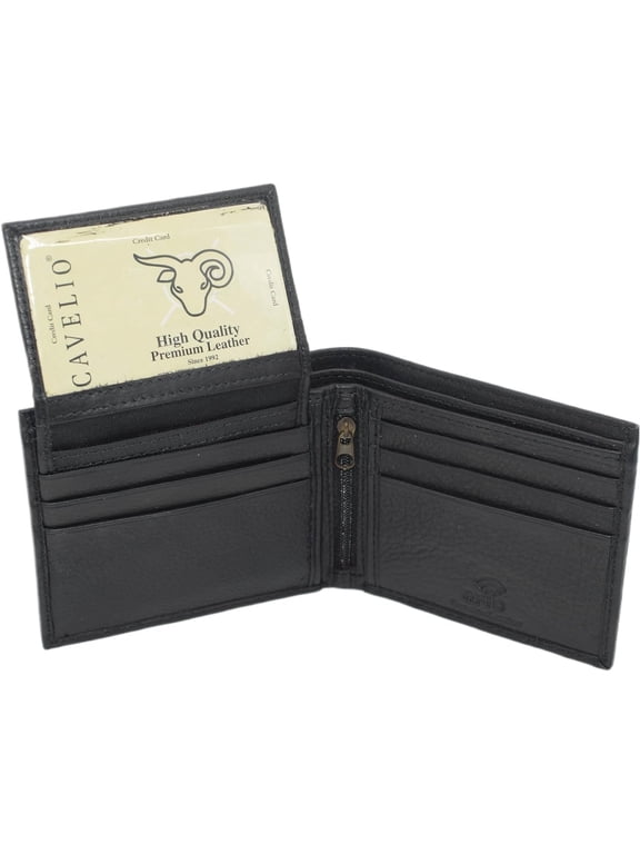 RFID Slim Front Pocket Wallets For Men - Genuine Leather Mens Bifold Wallet With Removable 2 ID Windows Zipper Coin Stylish Passcase Black