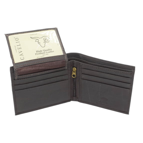 RFID Slim Front Pocket Wallets For Men - Genuine Leather Mens Bifold Wallet With Removable 2 ID Windows Zipper Coin Stylish Passcase Brown