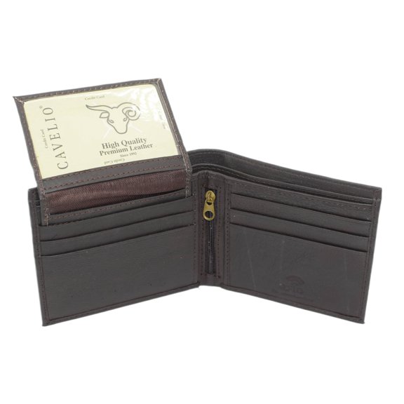 RFID Slim Front Pocket Wallets For Men - Genuine Leather Mens Bifold Wallet With Removable 2 ID Windows Zipper Coin Stylish Passcase Brown