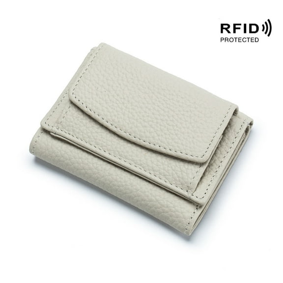 RFID Small Leather Wallet for Women with Cash Coin and Card Holders Compact Minimalist Pocket Wallet for Daily or Travel White