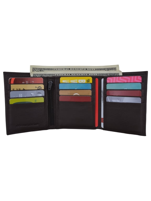 RFID Trifold Premium Leather Mens Card Holder Wallet W/ Outside ID Window