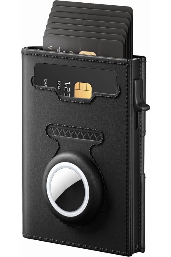 RFID Wallet for Men Compatible with AirTag, Slim Mens Wallet for Air Tag  Pop up Card Holder, Minimalist Wallet with ID Window &  Slot, Trifold Compact Metal  Card Case