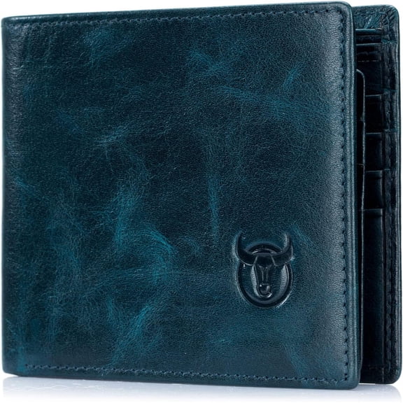 RFID Wallets for Men Slim Bifold Front Pocket Wallet with 2 ID Windows QB-05 (Peacock Blue)