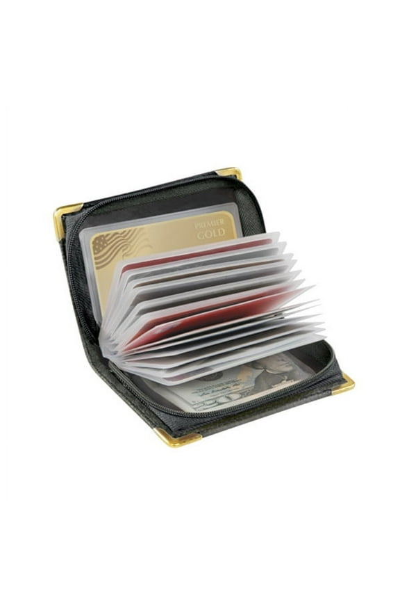 RFID Zip-Up Security Wallet, Black Leather