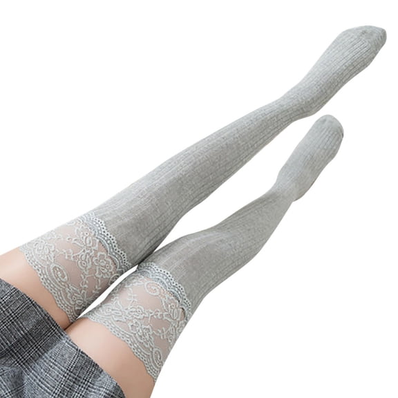 RFINGUQIP Socks For Women Compression Socks Lace Trim Thigh High Over The Knee Long Cotton Warm Causal