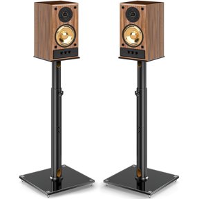 RTVR Pair of Speaker Stands Height Adjustable 32.7-43.3 Inch, 360° Rotation Top Plate with 2 Styles Feet & Cable Management
