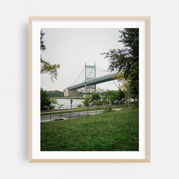 RFK from Astoria Park, Queens 01 - Queens New York Photography Bridge Cityscape Architecture Landscape Scenic Oak Framed Wall Art Print 18 x 24 inches
