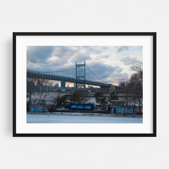 RFK Bridge From Astoria Park - Queens New York Photography Bridge Cityscape Winter Architecture Skyline Scenic Water Black Framed Wall Art Print 5 x 7 inches