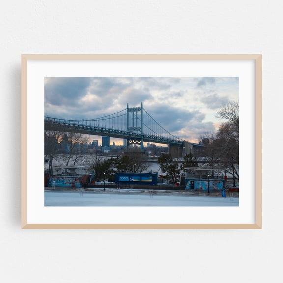 RFK Bridge From Astoria Park - Queens New York Photography Bridge Cityscape Winter Architecture Skyline Scenic Water Oak Framed Wall Art Print 5 x 7 inches
